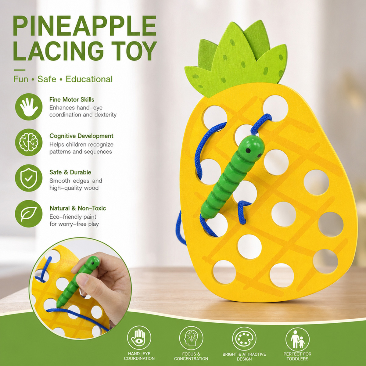 Mainan Puzzle Nanas dari Kayu  - Kids Nature Education ulasan dan harga